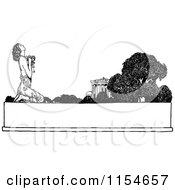 Clipart Of A Retro Vintage Black And White Kneeling Woman On A Banner Royalty Free Vector Clipart