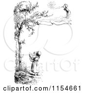 Poster, Art Print Of Retro Vintage Black And White Border Of Children And A Bird In A Tree