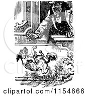 Clipart Of A Retro Vintage Black And White Man Dropping A Dog Out Of A Window Royalty Free Vector Clipart