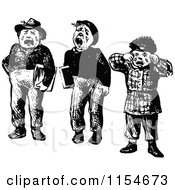 Clipart Of A Retro Vintage Black And White Trio Of Crying Boys Royalty Free Vector Clipart
