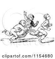 Clipart Of Retro Vintage Black And White Boys Running Royalty Free Vector Clipart
