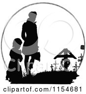 Poster, Art Print Of Retro Vintage Black And White Silhouetted Men Mourning At A Grave
