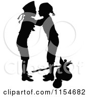 Clipart Of A Retro Vintage Silhouette Of Two Boys Royalty Free Vector Clipart