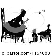 Poster, Art Print Of Retro Vintage Silhouetted Girl Talking To Her Cat And Doll