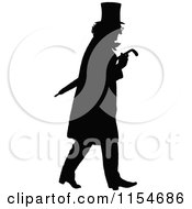 Clipart Of A Retro Vintage Silhouette Man With An Umbrella Royalty Free Vector Clipart