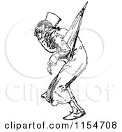 Clipart Of A Retro Vintage Black And White Old Man With An Umbrella Royalty Free Vector Clipart