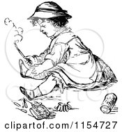 Clipart Of A Retro Vintage Black And White Girl Playing With Matches Royalty Free Vector Clipart