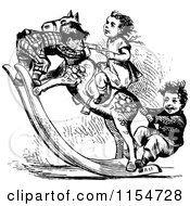 Retro Vintage Black And White Children On A Rocking Horse