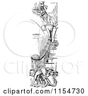 Clipart Of A Retro Vintage Black And White Group Of Children Playing On Stairs Royalty Free Vector Clipart