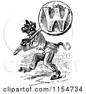 Poster, Art Print Of Retro Vintage Black And White Wolf Carrying The Letter W