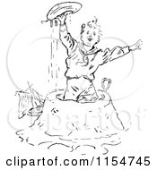 Clipart Of A Retro Vintage Black And White Boy Playing In A Sand Pile At The Beach Royalty Free Vector Clipart