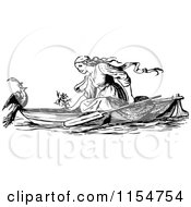 Poster, Art Print Of Retro Vintage Black And White Woman Talking To A Bird Ona Boat