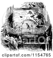 Poster, Art Print Of Retro Vintage Black And White Bird In A Cage