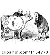 Poster, Art Print Of Retro Vintage Black And White Cow And Men