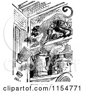 Clipart Of A Retro Vintage Black And White Monkey In A Cupboard Royalty Free Vector Clipart