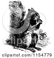 Clipart Of A Retro Vintage Black And White Eating Squirrel Royalty Free Vector Clipart