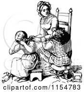 Poster, Art Print Of Retro Vintage Black And White Mother Braiding Her Daughters Hair