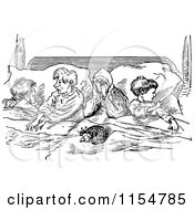 Poster, Art Print Of Retro Vintage Black And White Group Of Children Sharing A Bed