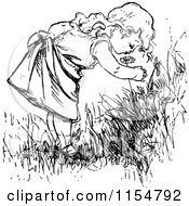 Clipart Of A Retro Vintage Black And White Girl Smelling A Flower Royalty Free Vector Clipart