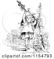 Poster, Art Print Of Retro Vintage Black And White Girl Pulling On A Flower Stalk