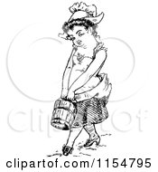 Clipart Of A Retro Vintage Black And White Girl Carrying A Bucket Royalty Free Vector Clipart