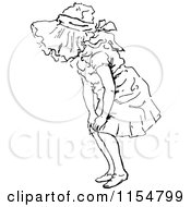 Clipart Of A Retro Vintage Black And White Girl Bending Down Royalty Free Vector Clipart
