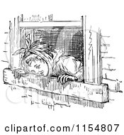 Clipart Of A Retro Vintage Black And White Child Looking Out A Window Royalty Free Vector Clipart by Prawny Vintage