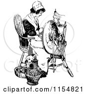 Clipart Of A Retro Vintage Black And White Woman Working A Spindle Royalty Free Vector Clipart
