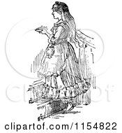 Clipart Of A Retro Vintage Black And White Woman At Stairs Royalty Free Vector Clipart