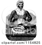 Poster, Art Print Of Retro Vintage Black And White Woman Carving Meat