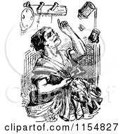 Clipart Of A Retro Vintage Black And White Clumsy Woman Royalty Free Vector Clipart