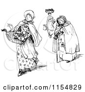 Clipart Of Retro Vintage Black And White Women With Market Baskets Royalty Free Vector Clipart