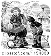 Poster, Art Print Of Retro Vintage Black And White School Boys Making A Snowball