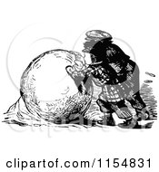 Clipart Of Retro Vintage Black And White Boys Making A Large Snowball Royalty Free Vector Clipart