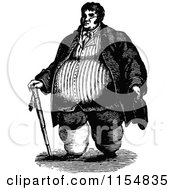 Poster, Art Print Of Retro Vintage Black And White Obese Man With A Cane