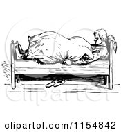 Clipart Of A Retro Vintage Black And White Man In Bed With A Big Pillow Royalty Free Vector Clipart
