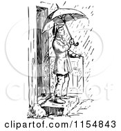 Poster, Art Print Of Retro Vintage Black And White Man Stepping Into The Rain With An Umbrella