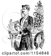 Clipart Of A Retro Vintage Black And White Man Reading A Letter Royalty Free Vector Clipart
