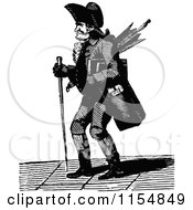 Clipart Of A Retro Vintage Black And White Man With A Bag And Cane Royalty Free Vector Clipart