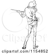Clipart Of A Retro Vintage Black And White Rear View Of A Man With A Cane Royalty Free Vector Clipart