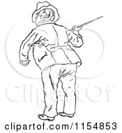 Clipart Of A Retro Vintage Black And White Rear View Of A Man With A Cane 2 Royalty Free Vector Clipart