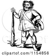 Clipart Of A Retro Vintage Black And White Ogre With A Club Royalty Free Vector Clipart