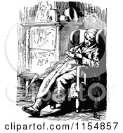 Clipart Of A Retro Vintage Black And White Man Sleeping In A Chair Royalty Free Vector Clipart