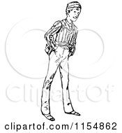 Clipart Of A Retro Vintage Black And White Happy Young Man Royalty Free Vector Clipart