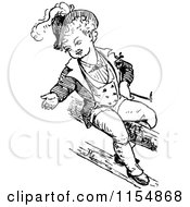 Clipart Of A Retro Vintage Black And White Boy Sitting On A Fence Royalty Free Vector Clipart