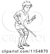 Clipart Of A Retro Vintage Black And White Boy Holding A Stick Royalty Free Vector Clipart