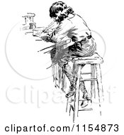 Poster, Art Print Of Retro Vintage Black And White Boy Writing