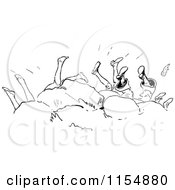 Clipart Of A Retro Vintage Black And White Group Of Feet Up In The Air Behind Rocks Royalty Free Vector Clipart