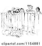 Clipart Of A Retro Vintage Black And White Group Of People Looking Over A Fence Royalty Free Vector Clipart