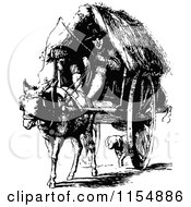 Poster, Art Print Of Retro Vintage Black And White Man And Horse Drawn Cart